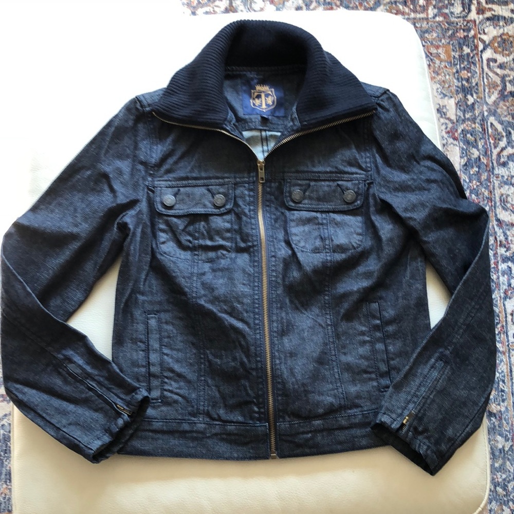 Talbots blue denim jean jacket with warm collar